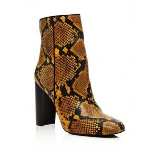 AQUA Womens Yellow Snake Print Soren Round Toe Block Heel Leather Booties 9.5